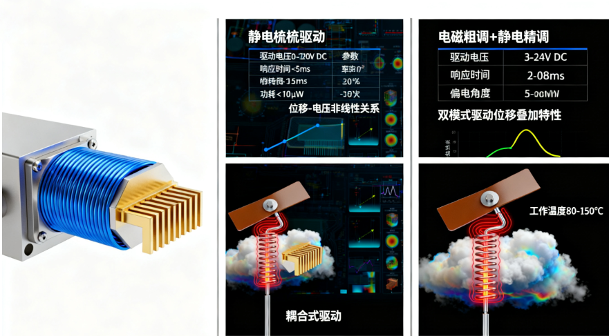 MEMS光开关静电梳齿驱动扭臂式热驱动耦合式特性对比