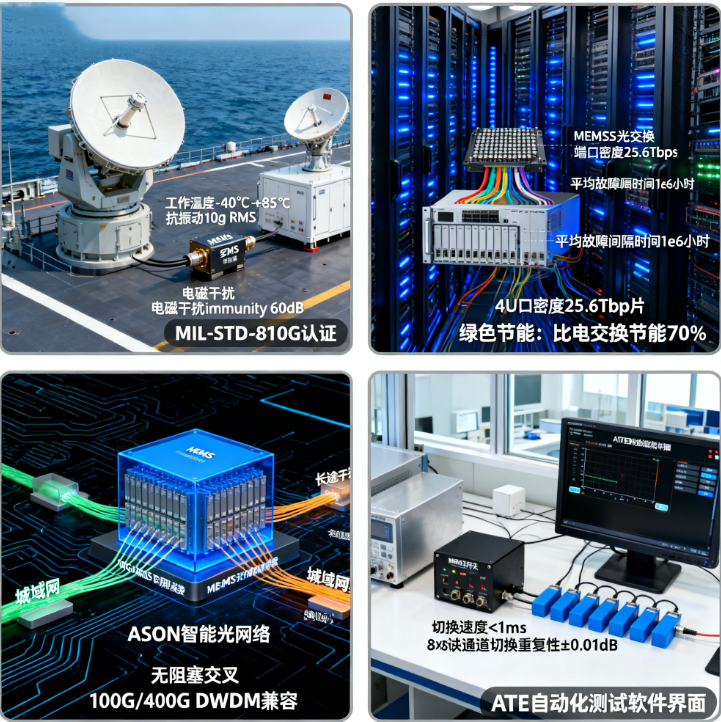MEMS光开关光通信网络数据中心光学测试航天军事应用
