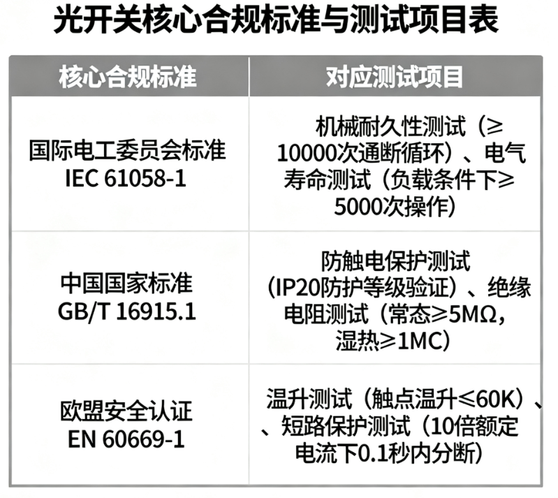 光开关行业标准合规测试项目认证要求