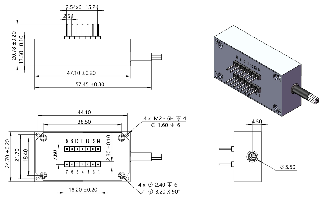 2x6 MEMS光开关模块尺寸示意