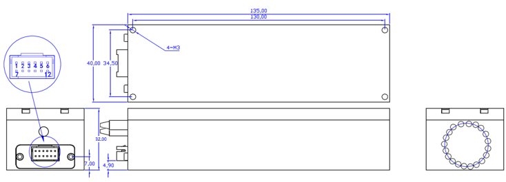 8×1光子晶体光纤开关封装尺寸结构图 - 广西科毅光通信